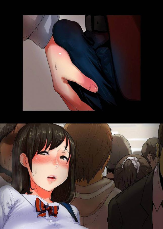 【エロ漫画】満員電車の中で痴漢からお尻を触られてしまう巨乳JKは、自分からチンコを触りそのままラブホテルまで行ってしまう。【無料 エロ同人】 (5)