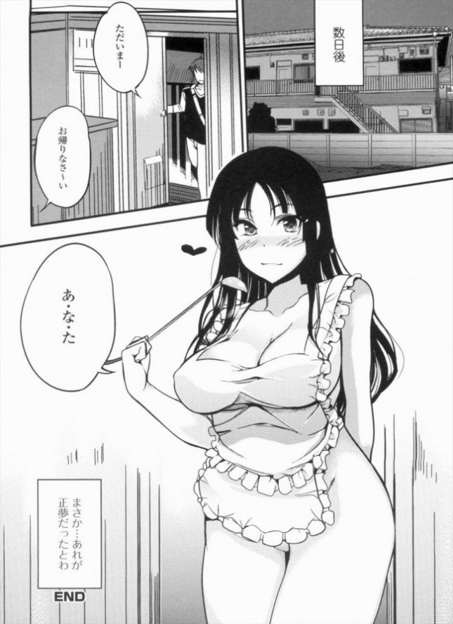 【エロ漫画】男は裸エプロン姿で料理を用意している彼女に何も待てなくなってるｗ【はんぺら エロ同人】(16)